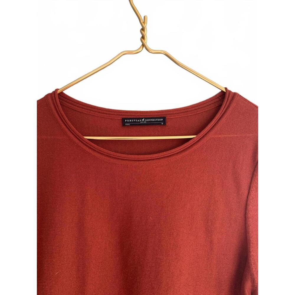 Peruvian Connection Burnt Orange Long Sleeve Scoop Neck Peplum Top Women's Sz M - Picture 2 of 7